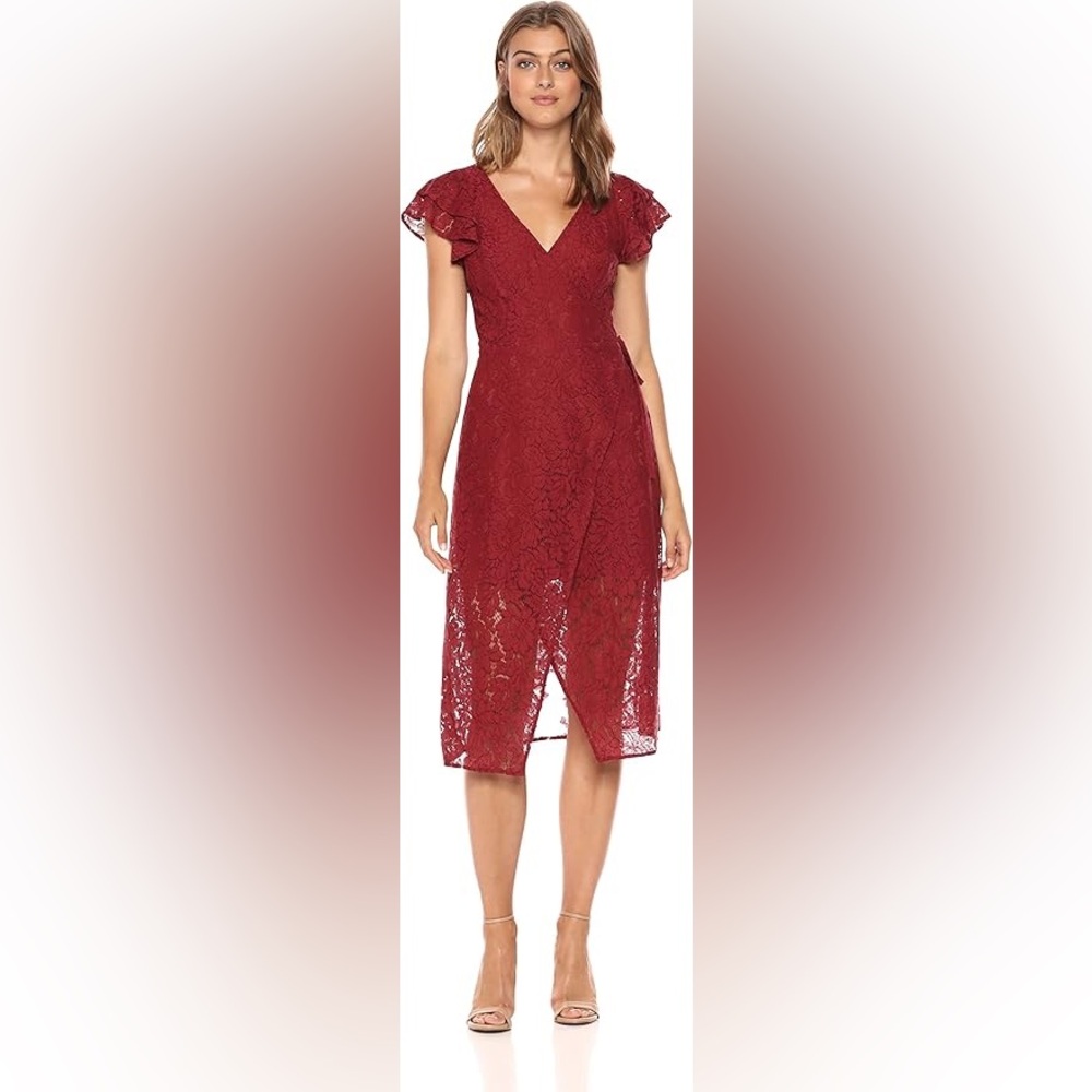 Ali & Jay Red Floral Lace Wrap Dress